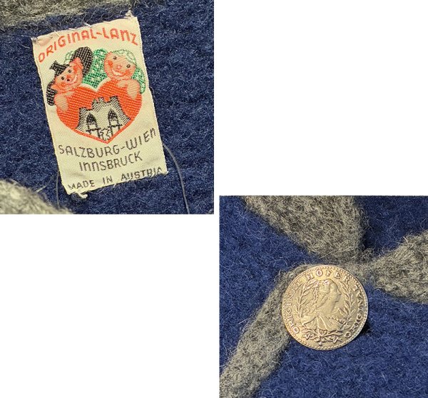 画像2: ビンテージ【オーストリア製】【SALZBURG-WIEN】青ｘグレー 【ウールカーディガン】サイズW-L程度【レディース古着】  (2)