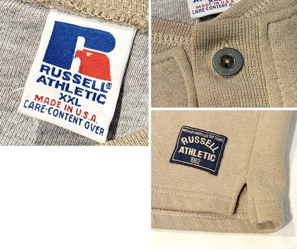 画像2: 90's【USA製】【RUSSELL】ラッセル 【ビンテージ】ベージュ 【無地】【ヘンリーネックネックスウェット】【サイズXXL】  (2)