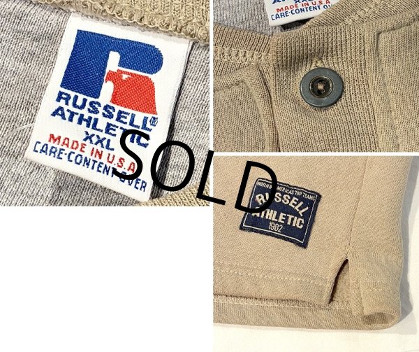 画像2: 90's【USA製】【RUSSELL】ラッセル 【ビンテージ】ベージュ 【無地】【ヘンリーネックネックスウェット】【サイズXXL】  (2)