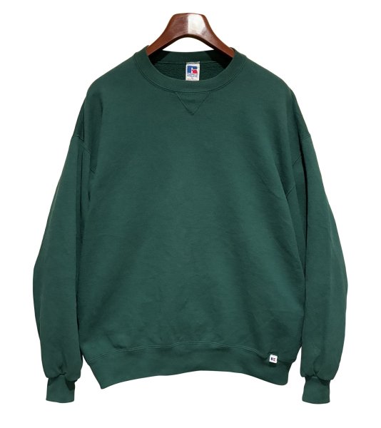 画像1: 90'ｓ【USA製】【RUSSELL】ラッセル 【ビンテージ】緑【無地】【クルーネック】前V スウェット【サイズXL】  (1)