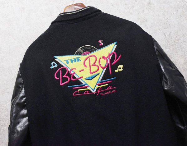 画像3: 〜80’ｓ USA製【DeLONG】デロング【ビンテージ】The Be-Bop Cafe【メルトンｘレザー】【黒】【襟付きスタジャン】【US42】  (3)