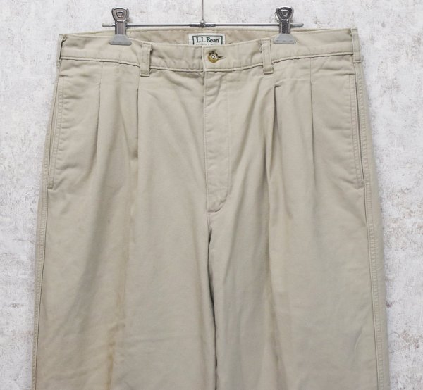 画像3: ~90's【USA製】【ビンテージ】【L.L.Bean】【エルエルビーン】【裏地赤チェック】【コットンパンツ】2タック【カーキ】【34×34】  (3)