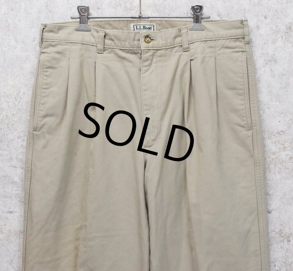 画像3: ~90's【USA製】【ビンテージ】【L.L.Bean】【エルエルビーン】【裏地赤チェック】【コットンパンツ】2タック【カーキ】【34×34】  (3)