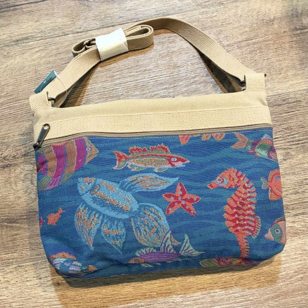 画像1: デッドストック USA製【MY MAINE BAG】マイメインバッグ【魚柄】青ｘベージュ 【ショルダーバッグ】   (1)