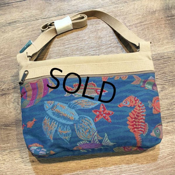 画像1: デッドストック USA製【MY MAINE BAG】マイメインバッグ【魚柄】青ｘベージュ 【ショルダーバッグ】   (1)