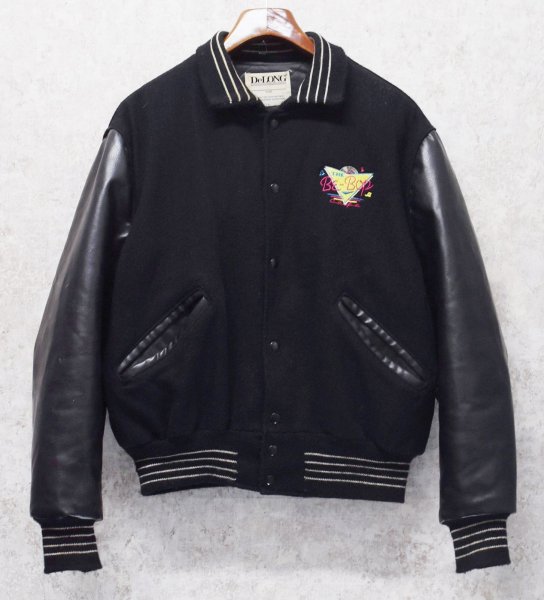 画像4: 〜80’ｓ USA製【DeLONG】デロング【ビンテージ】The Be-Bop Cafe【メルトンｘレザー】【黒】【襟付きスタジャン】【US42】  (4)