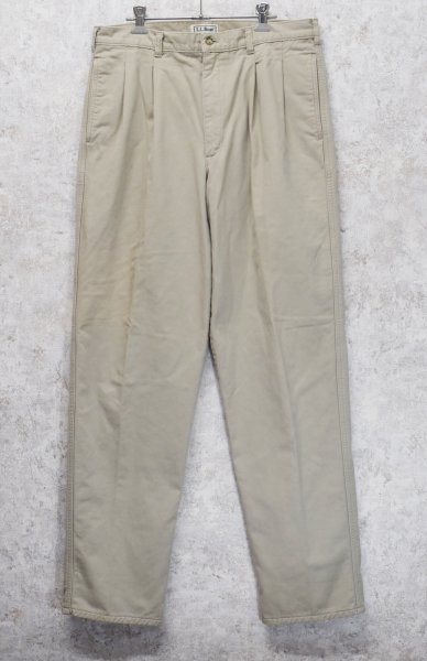 画像1: ~90's【USA製】【ビンテージ】【L.L.Bean】【エルエルビーン】【裏地赤チェック】【コットンパンツ】2タック【カーキ】【34×34】  (1)