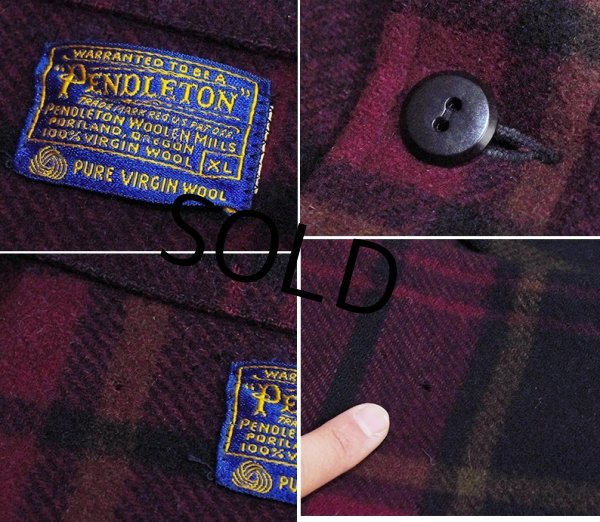 画像2: 60's【ビンテージ】【Pendleton】【ペンドルトン】【エンジ×黒ｘ緑チェック】【ウールジャケット】サイズＸＬ  (2)