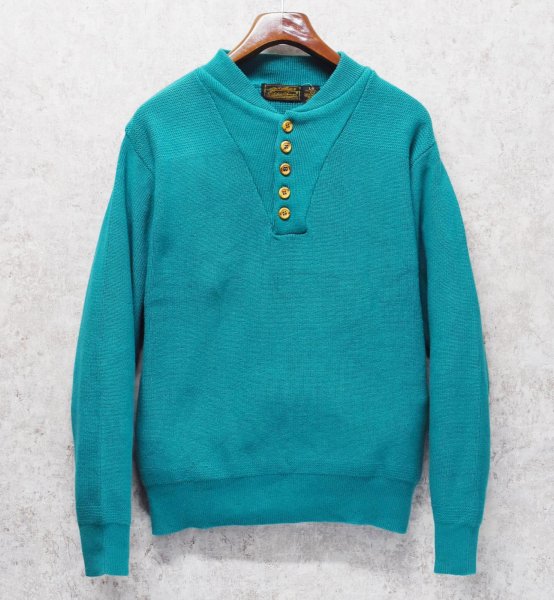 画像1: 【〜90's】【ビンテージ】Eddie Bauer【エディーバウアー】エメラルド【コットンヘンリーネックセーター】【サイズL】  (1)