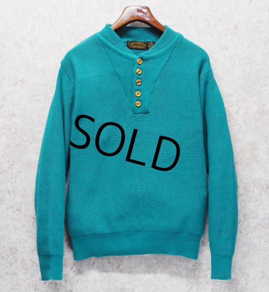 画像1: 【〜90's】【ビンテージ】黒タグ Eddie Bauer【エディーバウアー】エメラルド【コットンヘンリーネックセーター】【サイズL】  (1)
