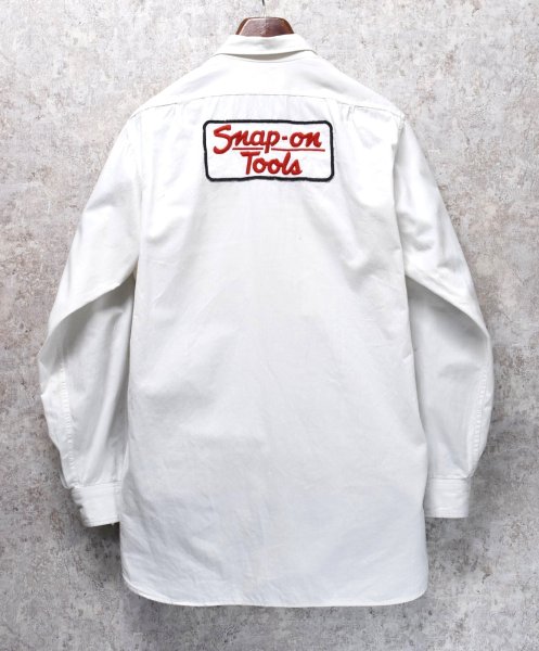 画像3: 50's ビンテージ 【Lee】リー【白】Snap on tools【HBT生地】マチ付き【ワークシャツ】HBTシャツ【サイズ16 Long】   (3)