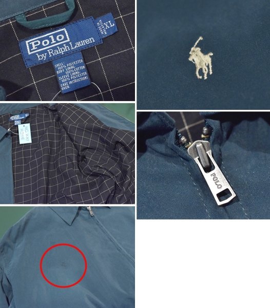 画像2: 【ビンテージ】【ラルフローレン】【POLO RALPH LAUREN】【深緑ｘ裏地紺格子柄】ジップアップ【ブルゾン】スウィングトップ【サイズＸＬ】  (2)