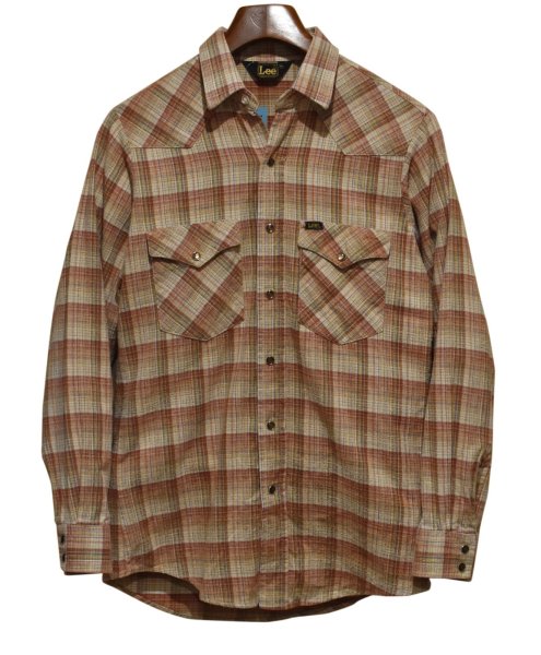 画像1: 【USA製】 ビンテージ 【Lee】リー【オレンジ系】チェック柄【スナップボタン】【ウエスタンシャツ】コットンシャツ【サイズM】   (1)