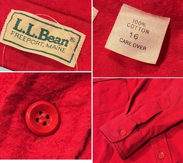 画像2: 〜90’ｓ USA製【ビンテージ】【L.L.Bean】【エルエルビーン】赤【無地】【シャモアクロスシャツ】【US16】  (2)