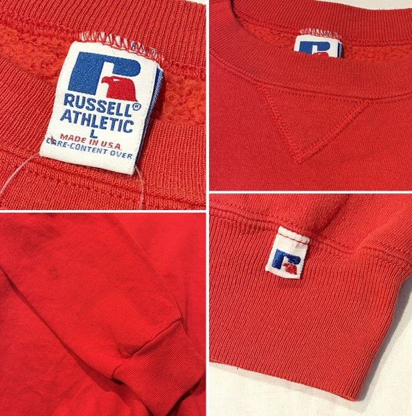 画像2: 90'ｓ【USA製】【RUSSELL】ラッセル 【ビンテージ】赤【無地】【クルーネック】前V スウェット【サイズL】  (2)