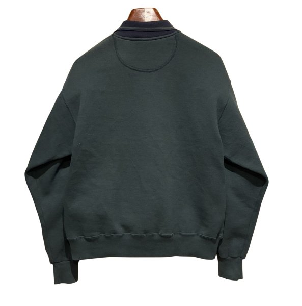 画像3: 90'ｓ【USA製】【RUSSELL】ラッセル 【ビンテージ】モスグリーンｘ襟紺【無地】【ハーフジップ】襟付き スウェット【サイズM】  (3)