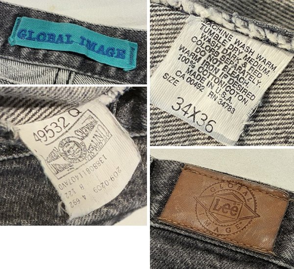 画像2: 90’s【USA製】【ビンテージ】【Lee】【リー】GLOBAL IMAGE【先染めブラック】【デニムパンツ】黒【34×36】  (2)