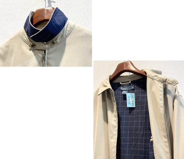 画像3: 【ビンテージ】【ラルフローレン】【POLO RALPH LAUREN】【ベージュｘ裏地紺格子柄】ジップアップ【ブルゾン】スウィングトップ【サイズＬ】  (3)