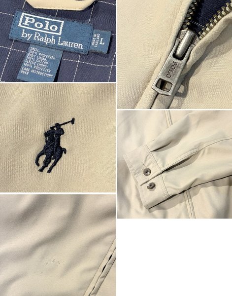 画像2: 【ビンテージ】【ラルフローレン】【POLO RALPH LAUREN】【ベージュｘ裏地紺格子柄】ジップアップ【ブルゾン】スウィングトップ【サイズＬ】  (2)