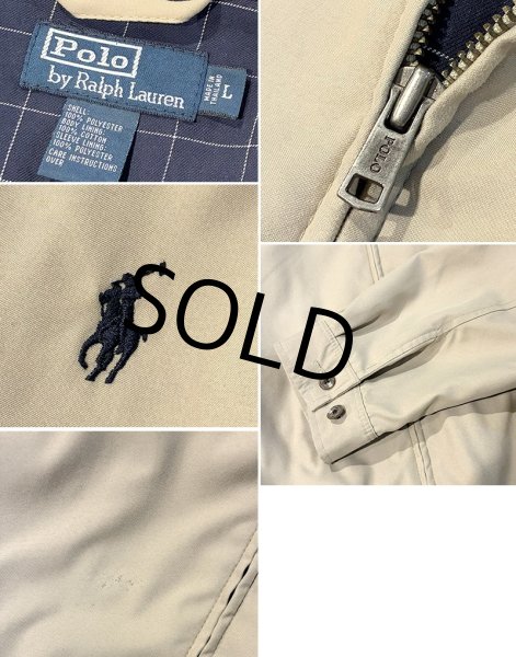 画像2: 【ビンテージ】【ラルフローレン】【POLO RALPH LAUREN】【ベージュｘ裏地紺格子柄】ジップアップ【ブルゾン】スウィングトップ【サイズＬ】  (2)