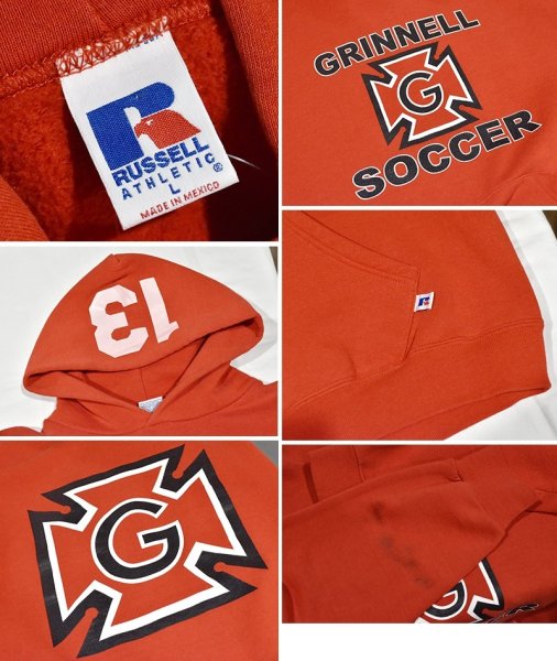 画像2: 90'ｓ【メキシコ製】【RUSSELL】ラッセル 【ビンテージ】赤【GRINNEL SOCCER】サッカーチーム【パーカー】【サイズL】  (2)
