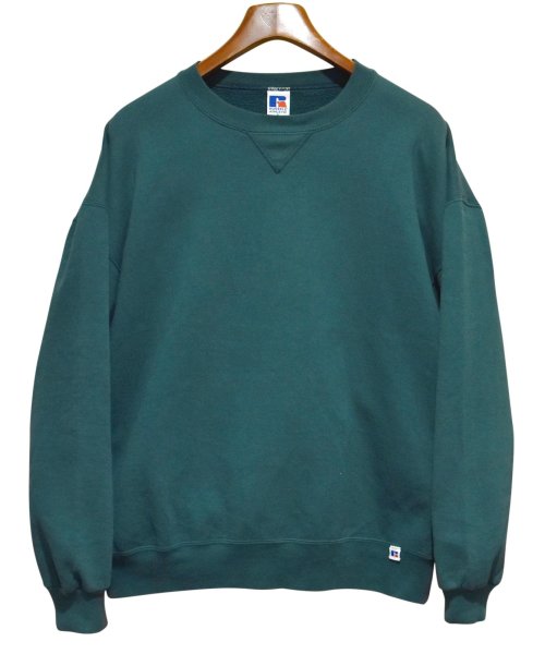 画像1: 90'ｓ【USA製】【RUSSELL】ラッセル 【ビンテージ】緑【無地】【クルーネック】前V スウェット【サイズＸL】  (1)