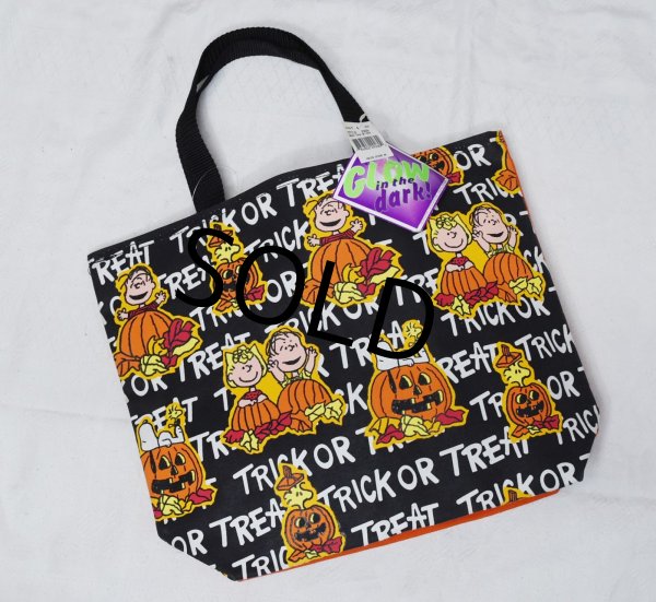 画像1: デッドストック 90's USA製 【ビンテージ】【ピーナッツ】スヌーピー【ハロウィン】マチ付き【トートバッグ】  (1)