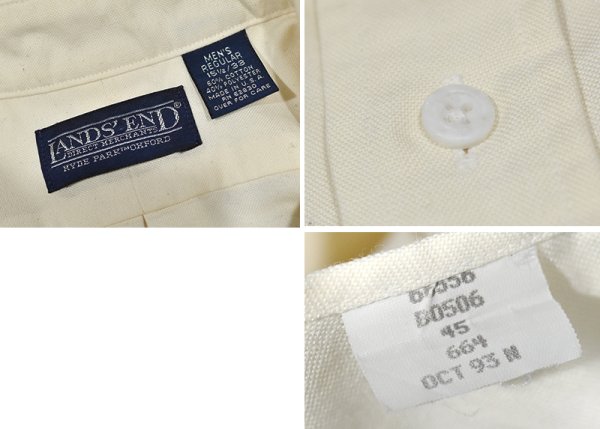 画像2: 程度良好!! 90's【USA製】ビンテージ【ランズエンド】【LANDS' END】【生成り】【ボタンダウンシャツ】BDシャツ【サイズ15 1/2 33】  (2)