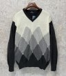 画像1: イタリー製【EREDI PISANO】【グレーｘチャコールｘ黒】【アーガイル】【Ｖネックセーター】カシミアセーター【サイズL】  (1)