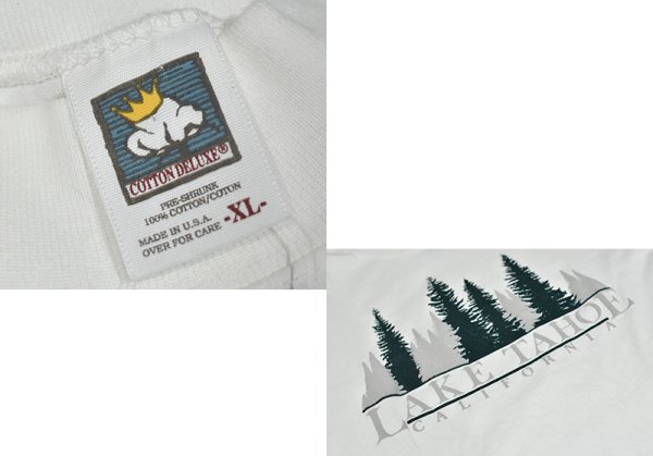 画像2: ほぼ未使用【USA製】【cottton deluxe】コットン・デラックス【白】LAKE TAHOE【凹凸プリント】【モックネックロンT】【サイズXL】  (2)