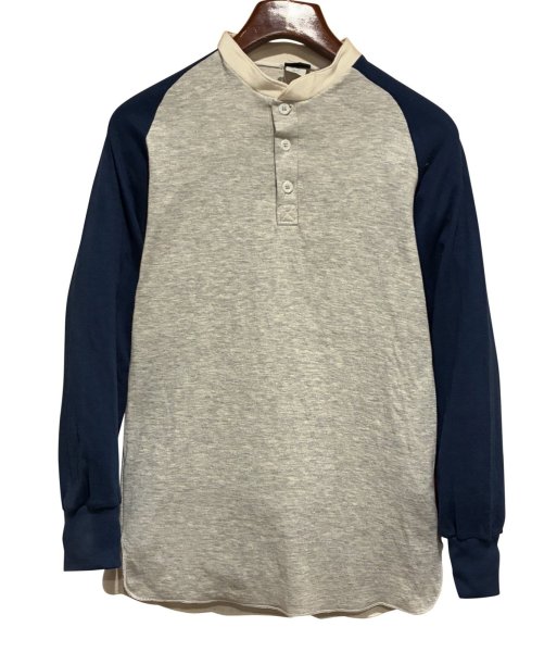 画像1: デッドストック ~90's USA製【duokfold】デュオフォールド【紺ｘグレー】【ヘンリーネックロンT】【サイズＳ】  (1)
