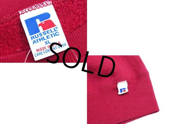 画像2: 90'ｓ【USA製】【RUSSELL】ラッセル 【ビンテージ】ワインレッド【無地】【クルーネック】前V スウェット【サイズＸL】  (2)