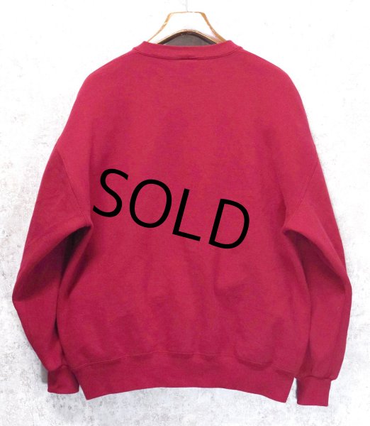 画像4: 90'ｓ【USA製】【RUSSELL】ラッセル 【ビンテージ】ワインレッド【無地】【クルーネック】前V スウェット【サイズＸL】  (4)