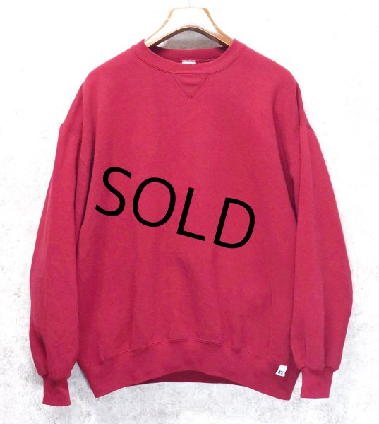 画像1: 90'ｓ【USA製】【RUSSELL】ラッセル 【ビンテージ】ワインレッド【無地】【クルーネック】前V スウェット【サイズＸL】  (1)