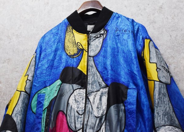 画像3: ビンテージ【GDT TOO】【ピカソ】黄色い背景の女 総柄【ポリブルゾン】ジップアップブルゾン ワンサイズ   (3)