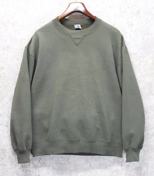 画像1: 90'ｓ【USA製】【RUSSELL】ラッセル 【ビンテージ】若草色【無地】【クルーネック】前V スウェット【サイズL】  (1)
