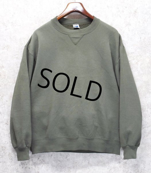 画像1: 90'ｓ【USA製】【RUSSELL】ラッセル 【ビンテージ】若草色【無地】【クルーネック】前V スウェット【サイズL】  (1)