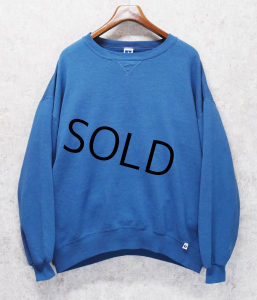 画像1: 90'ｓ【USA製】【RUSSELL】ラッセル 【ビンテージ】水色【無地】【クルーネック】前V スウェット【サイズXXL】  (1)