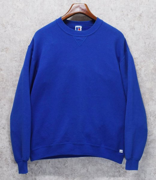 画像1: 90'ｓ【USA製】【RUSSELL】ラッセル 【ビンテージ】青【無地】【クルーネック】前V スウェット【サイズXL】  (1)