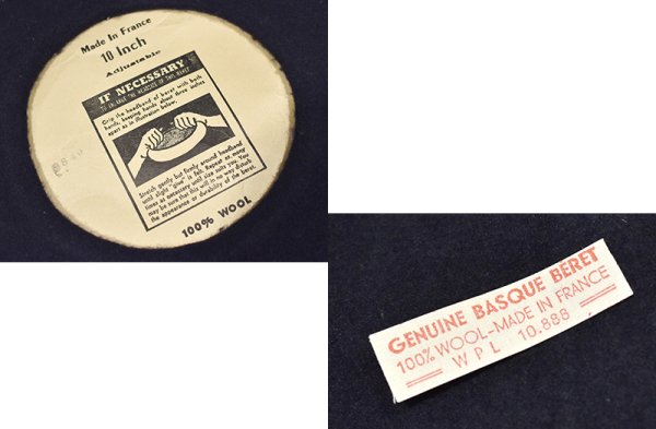 画像2: デッドストック【フランス製】【ビンテージ】黒【ウール】【ベレー帽】【10インチ】【４７ｃｍ程度】  (2)