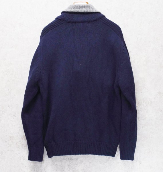 画像3: ビンテージ【ORVIS】オービス【紺×首元グレー】【ラムズウール】ショールカラーカーディガン【ウールカーディガン】【サイズＬ】  (3)