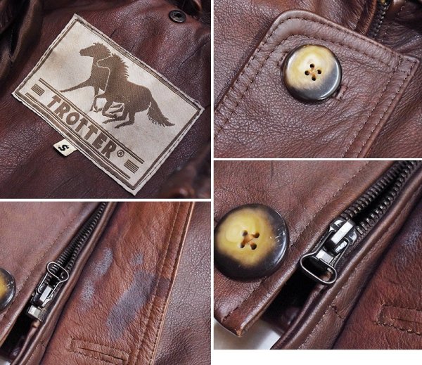 画像2: 程度良好【ビンテージ】【TROTTER】トロッター【ブラウン】【レザーコート】【レザージャケット】  (2)