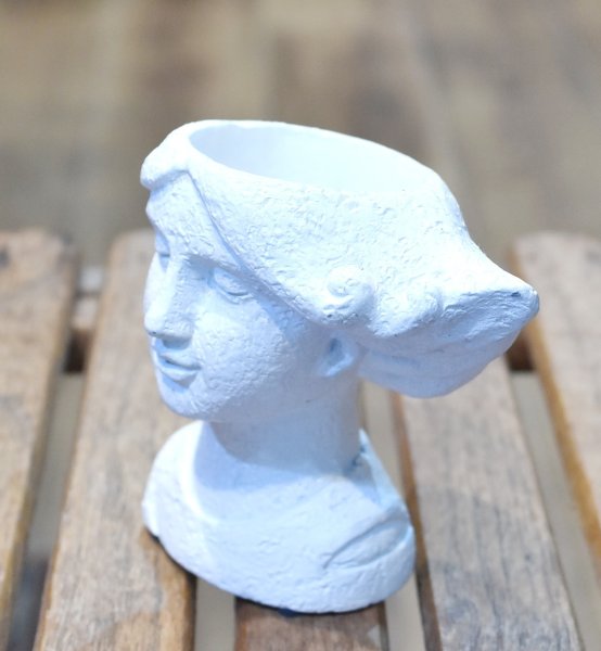 画像2: 【ビンテージ】アンティーク【石膏像】白【少女】植木鉢【雑貨】置物  (2)