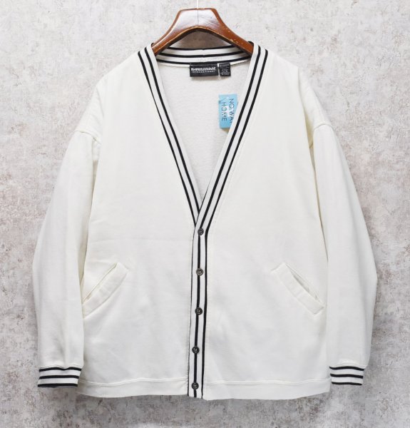 画像1: 【ビンテージ】【EXPRESSIONS】エクスプレッションズ【白×黒ライン】【スウェットカーディガン】【サイズXL】  (1)