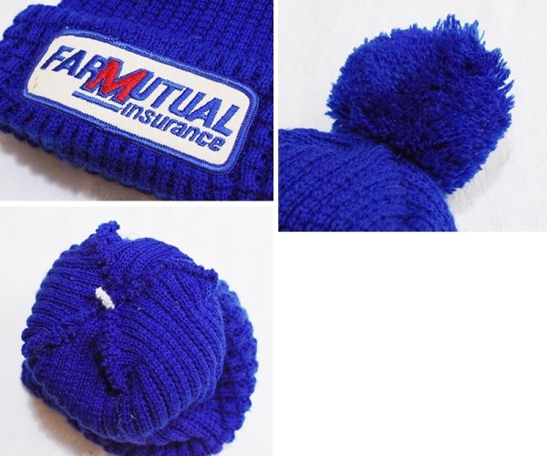 画像2: 【ビンテージ】【FARMUTUAL】ファーム・ミューチュアル【青】【ボンボン付き】【ニットキャップ】【ニット帽】   (2)
