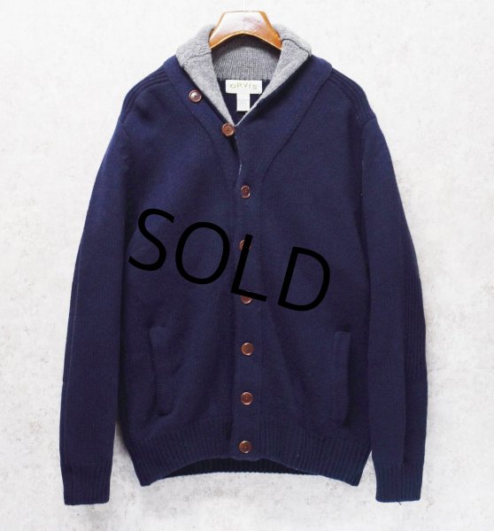 画像1: ビンテージ【ORVIS】オービス【紺×首元グレー】【ラムズウール】ショールカラーカーディガン【ウールカーディガン】【サイズＬ】  (1)