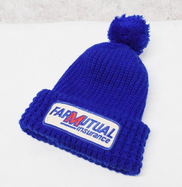 画像1: 【ビンテージ】【FARMUTUAL】ファーム・ミューチュアル【青】【ボンボン付き】【ニットキャップ】【ニット帽】   (1)
