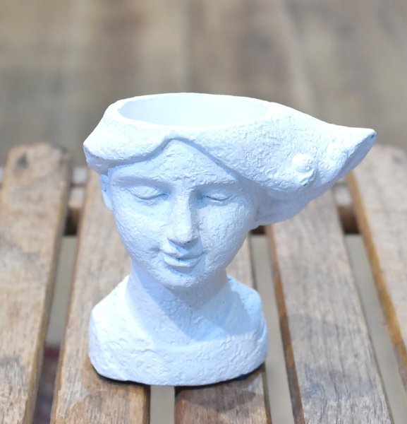 画像1: 【ビンテージ】アンティーク【石膏像】白【少女】植木鉢【雑貨】置物  (1)