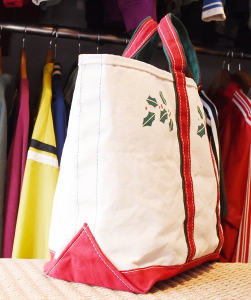 画像4: 【80’s】【ビンテージ】【L.L.bean】【エルエルビーン】生成り×赤ｘ緑【ヒイラギ】【キャンバス】【トートバッグ】【キャンバストート】  (4)