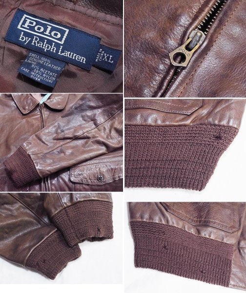 画像2: ビンテージ【ラルフローレン】POLO RALPH LAUREN【ブラウン】【A-2タイプ】【レザージャケット】【サイズXL】  (2)